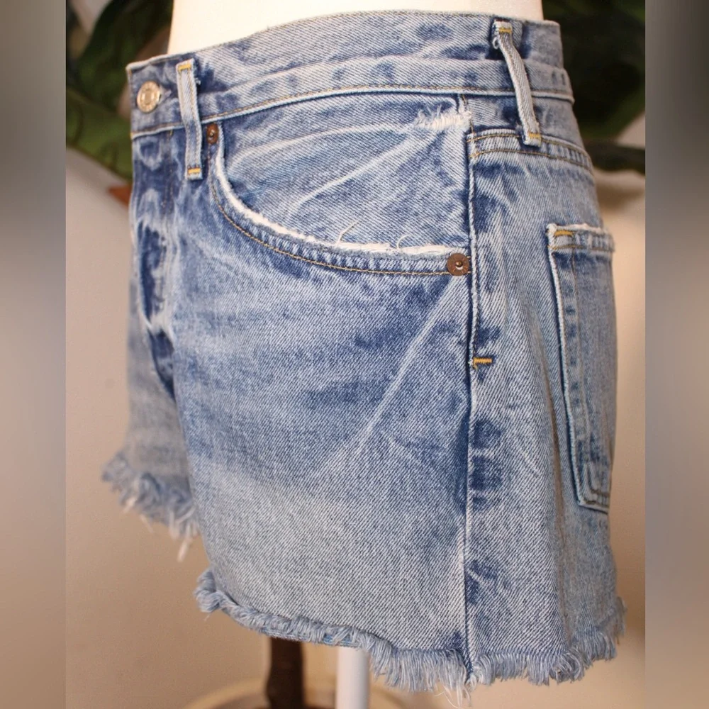 AGOLDE Parker Vintage Blue Cut Off Denim Shorts - Picture 6 of 10